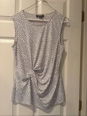 DKNY White and Black Polka Dot Sleeveless Twist-Front Top